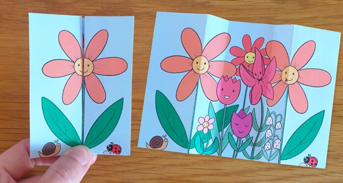 Coloriage surprise fleurs qui se déplie pour révéler un dessin pour la fête des mères