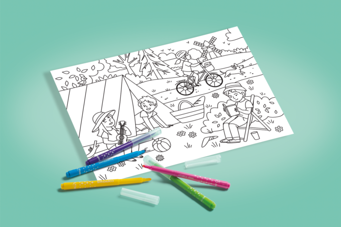 Coloriage camping et vacances entre amis