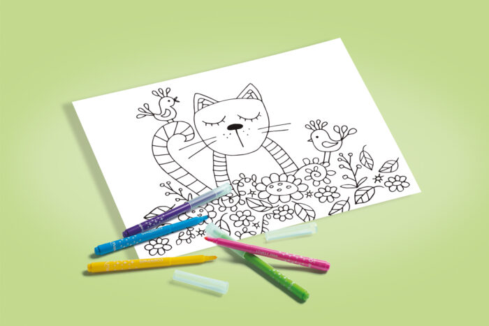 Coloriage chat et fleurs à imprimer