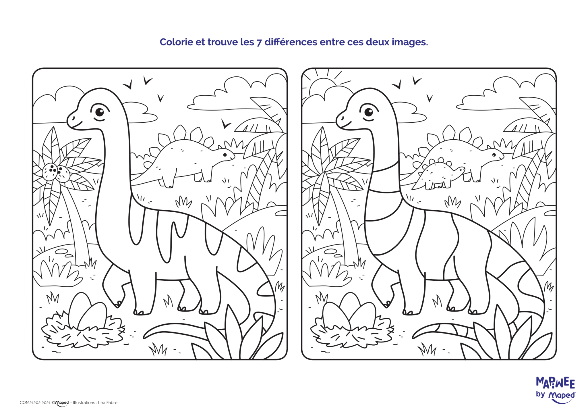 Coloriage dinosaure et jeu des différences à imprimer