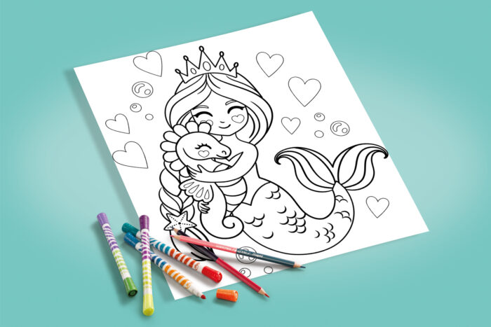 Coloriage sirene et hippocampe