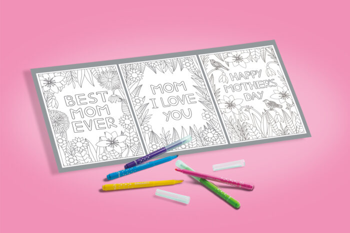 Coloriage 3 cartes fleurs fête des mères