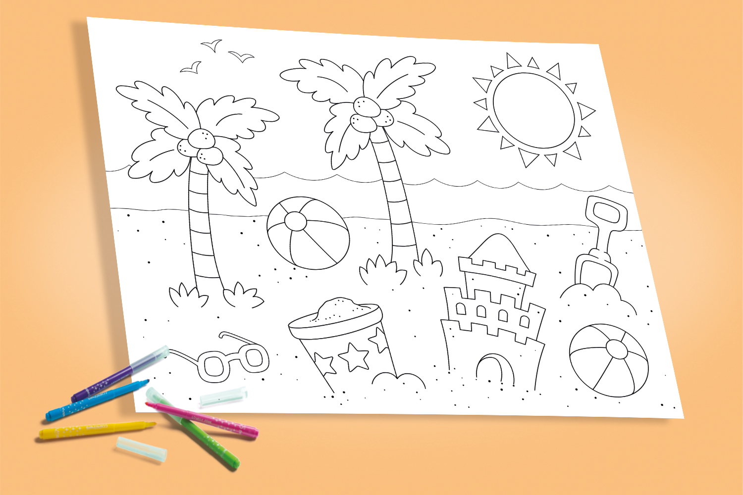 Coloriage jeux de sable à la plage à imprimer