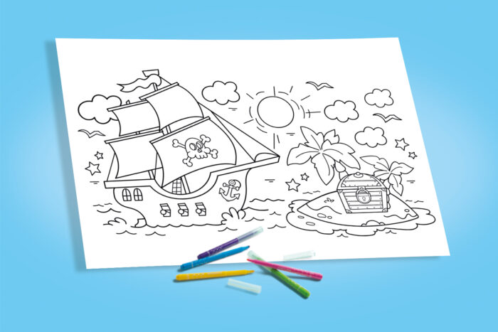coloriage bateau de pirates et l'île au trésor