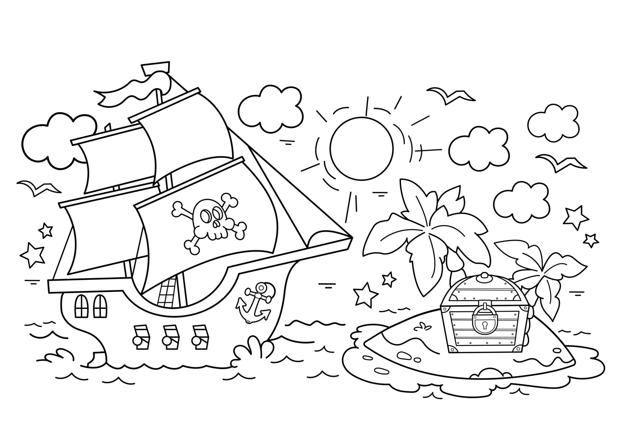 coloriage bateau de pirates et l'île au trésor