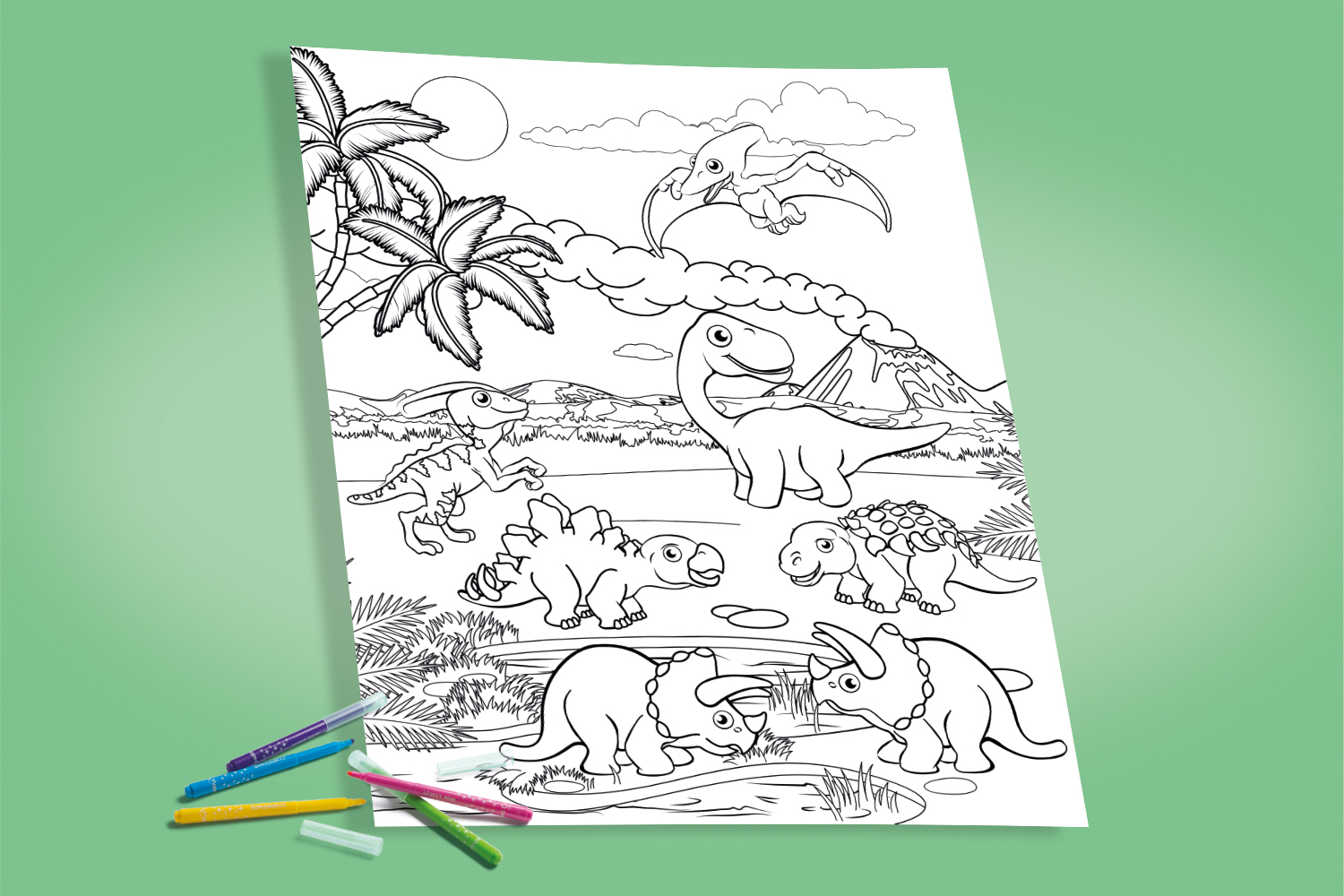 coloriage de paysage de dinosaures