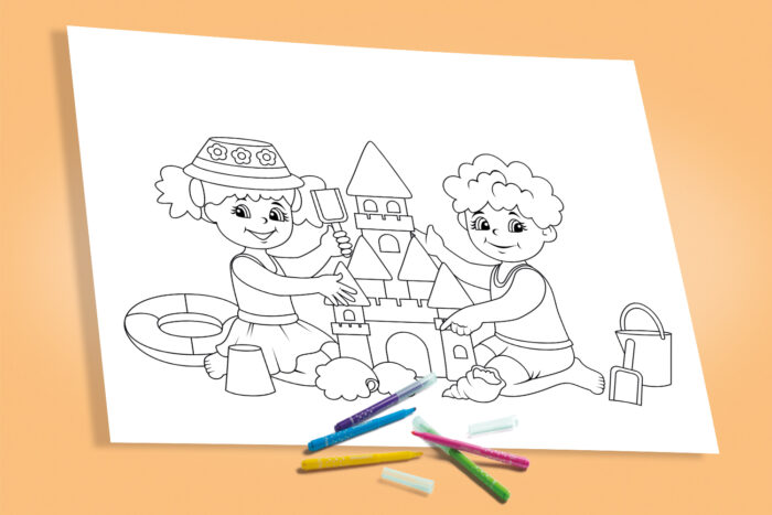 Coloriage enfants sur la plage