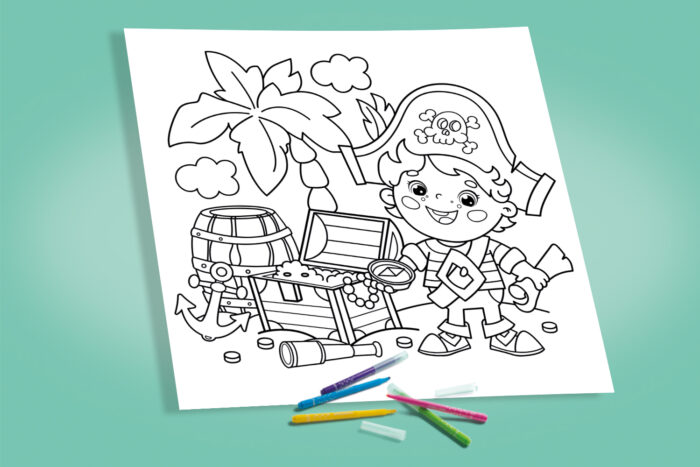 Coloriage pirate et son trésor à imprimer