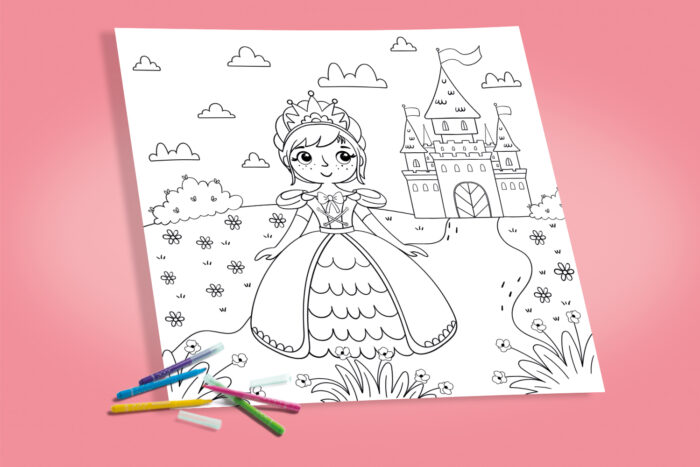 Coloriage princesse et son chateau