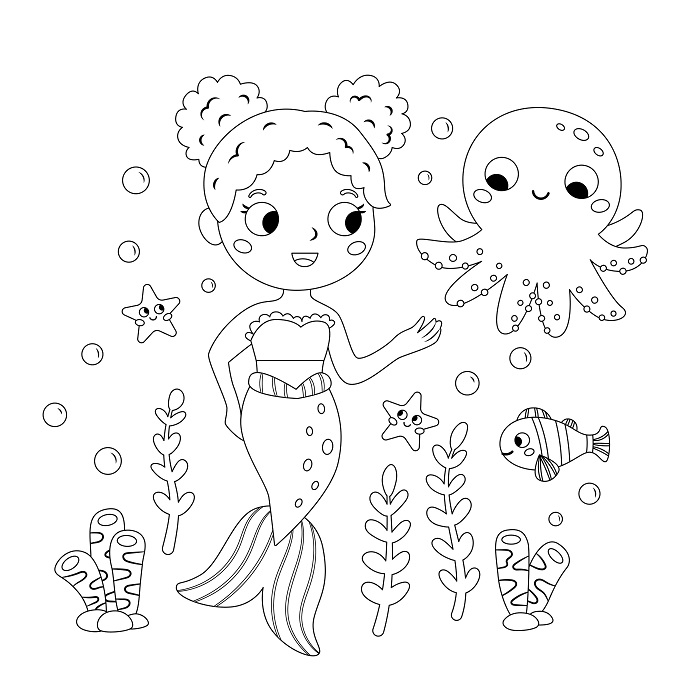 coloriage sirène sous l'océan à imprimer