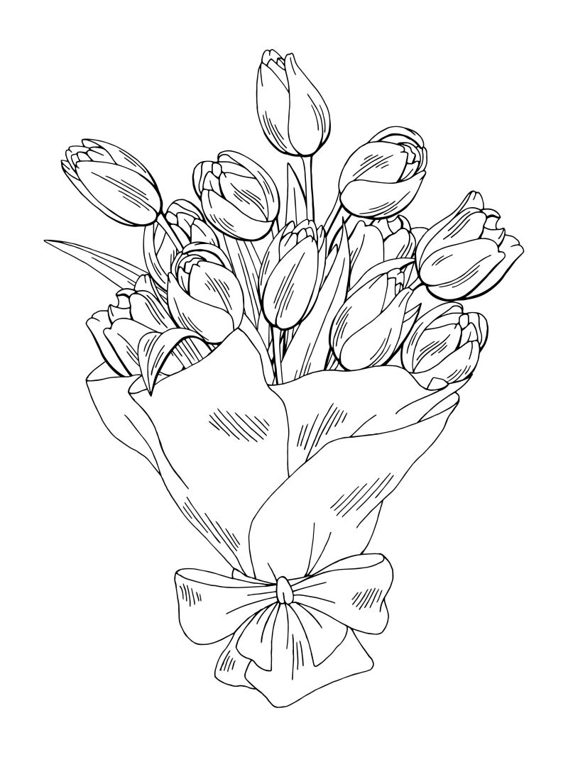 Télécharger et imprimer gratuitement ce coloriage bouquet de tulipes