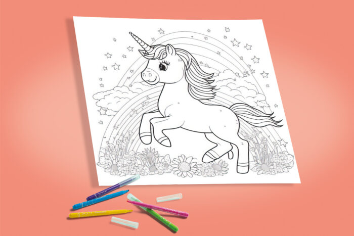 Coloriage licorne et arc-en-ciel à imprimer