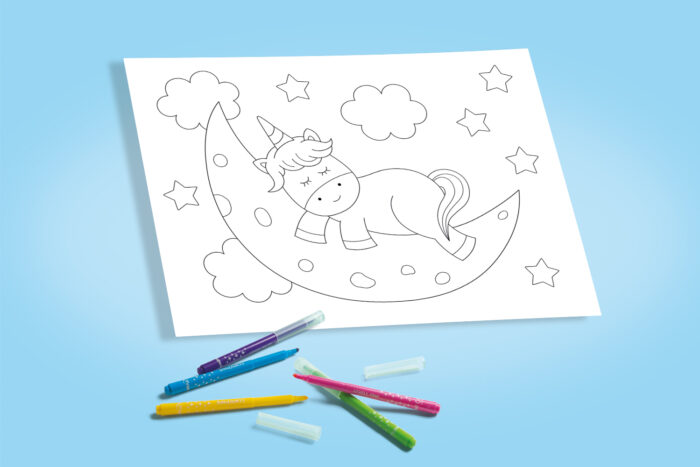 Coloriage licorne et lune à imprimer