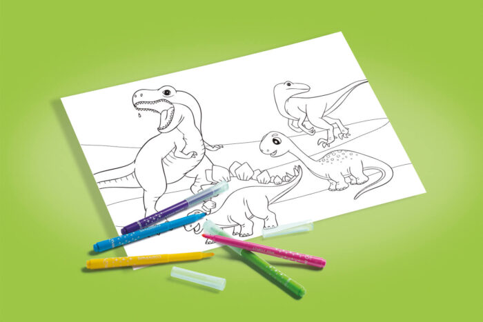 Coloriage d'une troupe de dinosaures