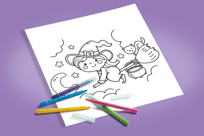 Coloriage sorcière sur son balai