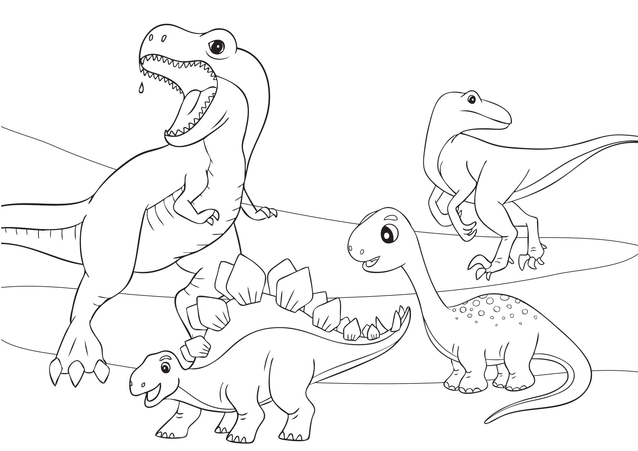coloriage bande de dinosaures à imprimer