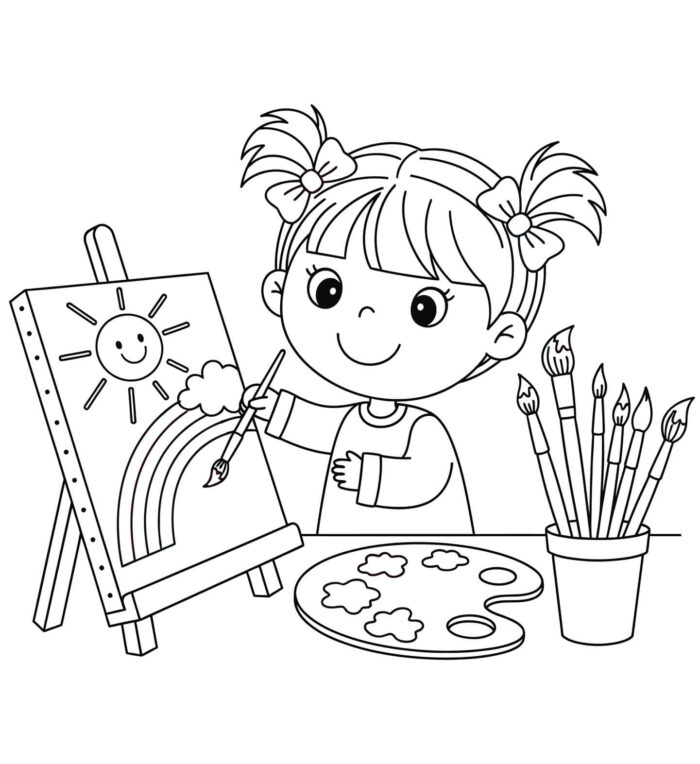 Coloriage enfant qui peint à imprimer