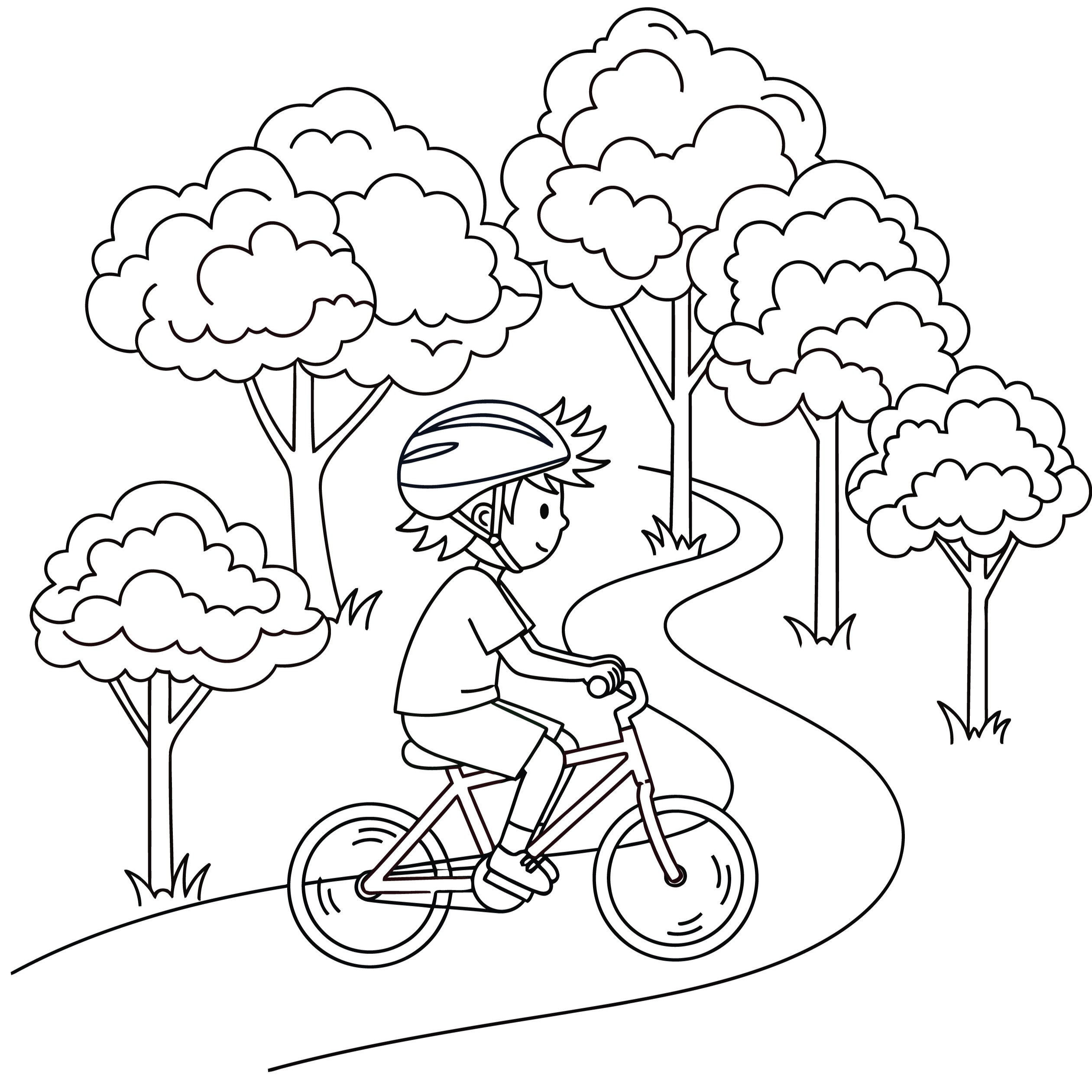Coloriage enfant qui fait du vélo