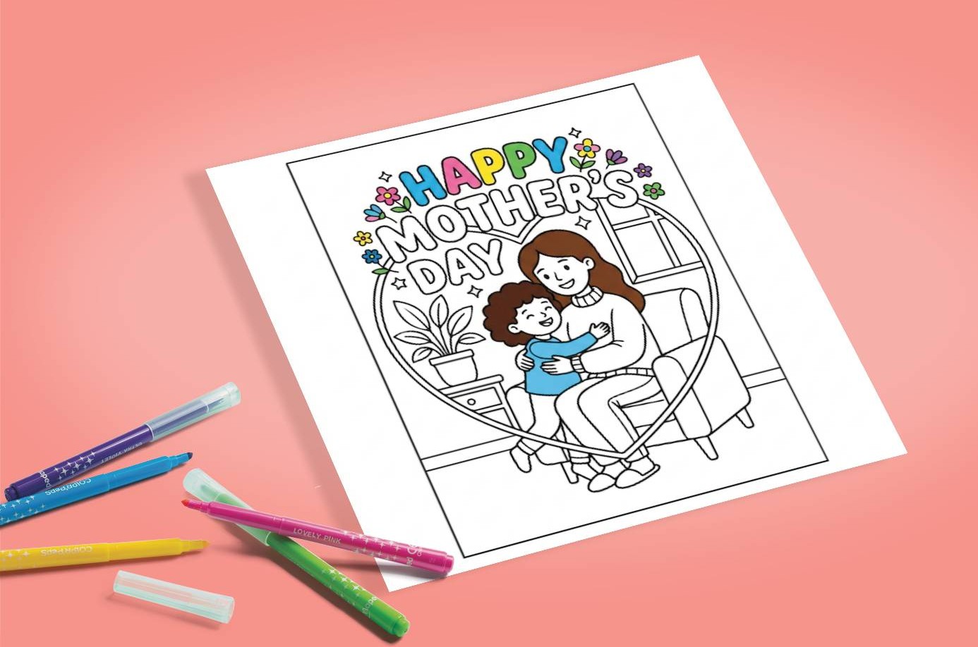Maman et enfant colorisés