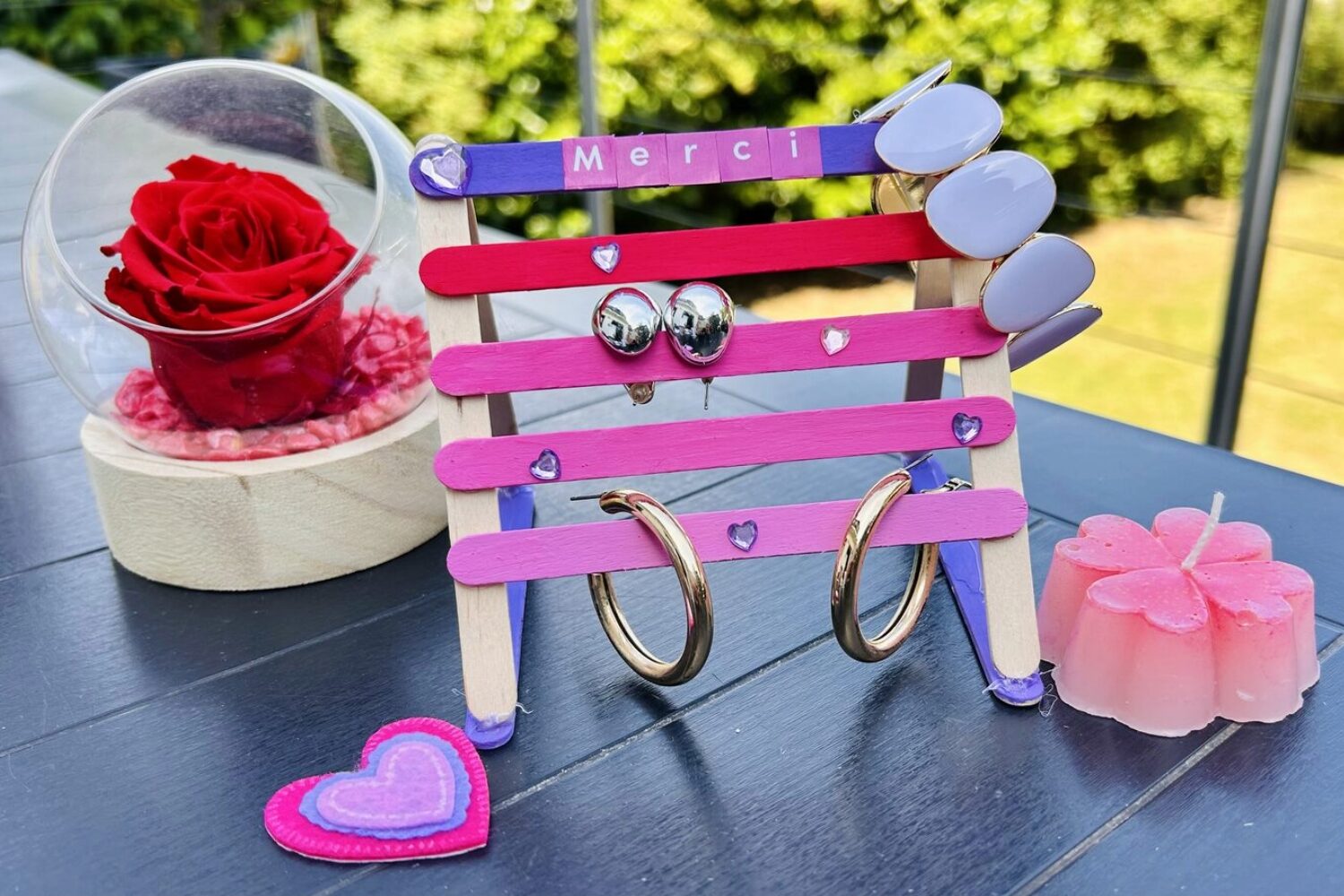 Porte-bijoux en bâtonnets de bois avec message Merci, idée cadeau maîtresse fin d'année